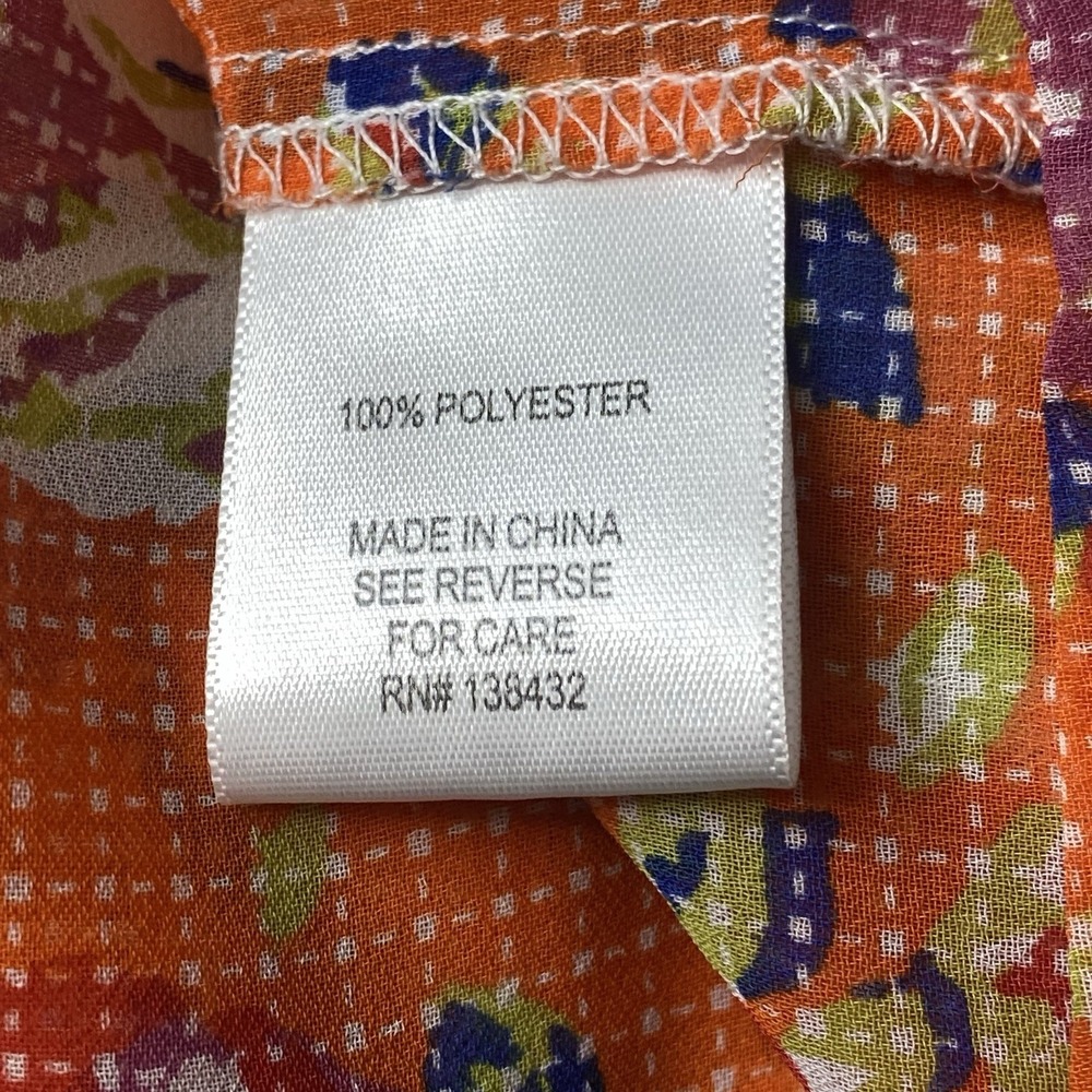 Modcloth Sheer Floral Button-Up Blouse S Orange Cottagecore Boho Chic Colorful - Picture 8 of 10